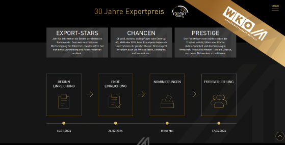 Screenshot der Webiste "Exportpreis 2024" der WKO. Ein Projekt der itweb GmbH